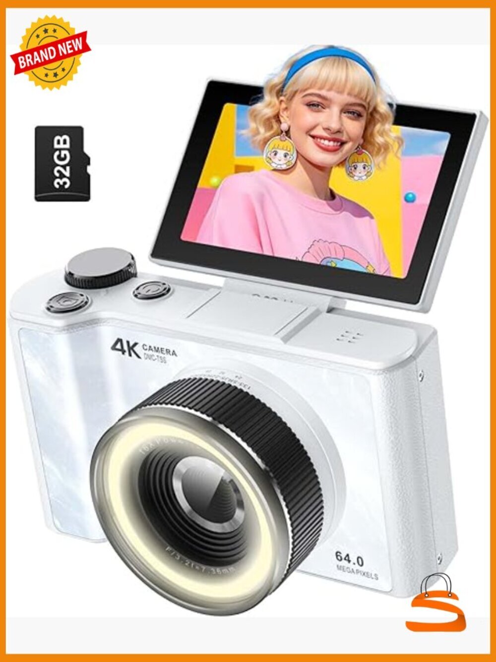 Digital Camera with 32GB SD Card, 3" Flip Screen, Vlogging, Teens